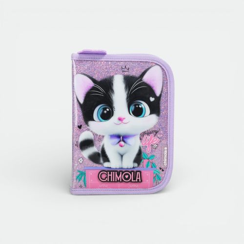 Cartuchera de un piso de niños CHIMOLA - LILA GATO