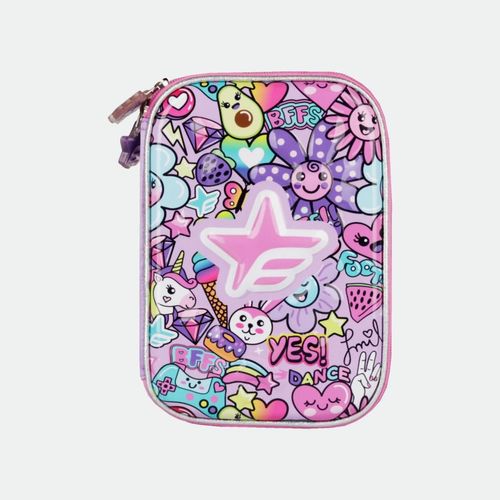 Cartuchera Flores Rigida 2 pisos FOOTY - LILA CMB FLOWER